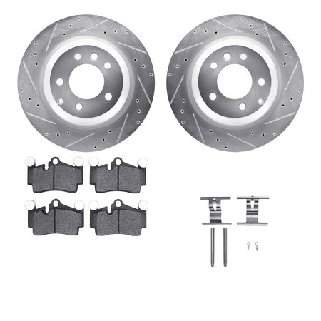 DYNAMIC FRICTION CO 7612-02010, Rotors-Drilled, Slotted-Silver w/ 5000 Euro Ceramic Brake Pads incl. Hardware, Zinc Coat 7612-02010